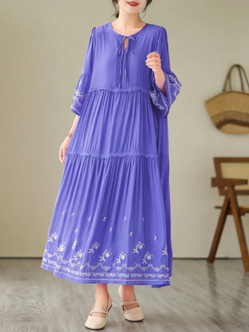 Women’s Classic Embroidered  for Comfortable A-Line Dress