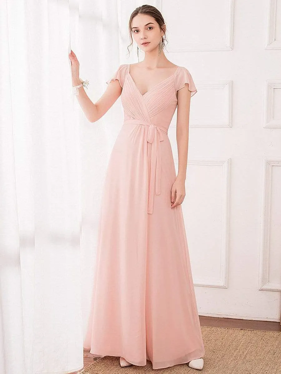 Women's Elegant A-Line Ruffles Sleeve Chiffon Bridesmaid Dress