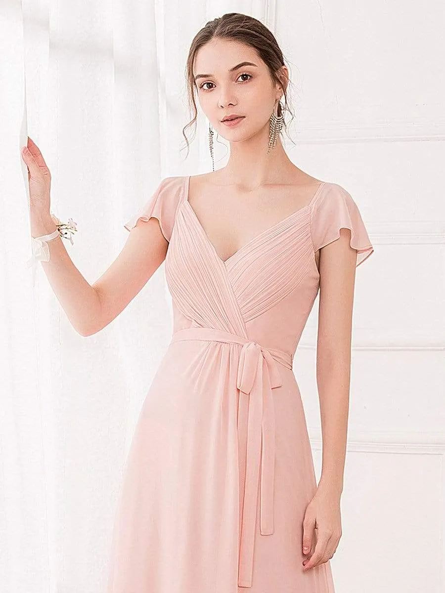 Women's Elegant A-Line Ruffles Sleeve Chiffon Bridesmaid Dress