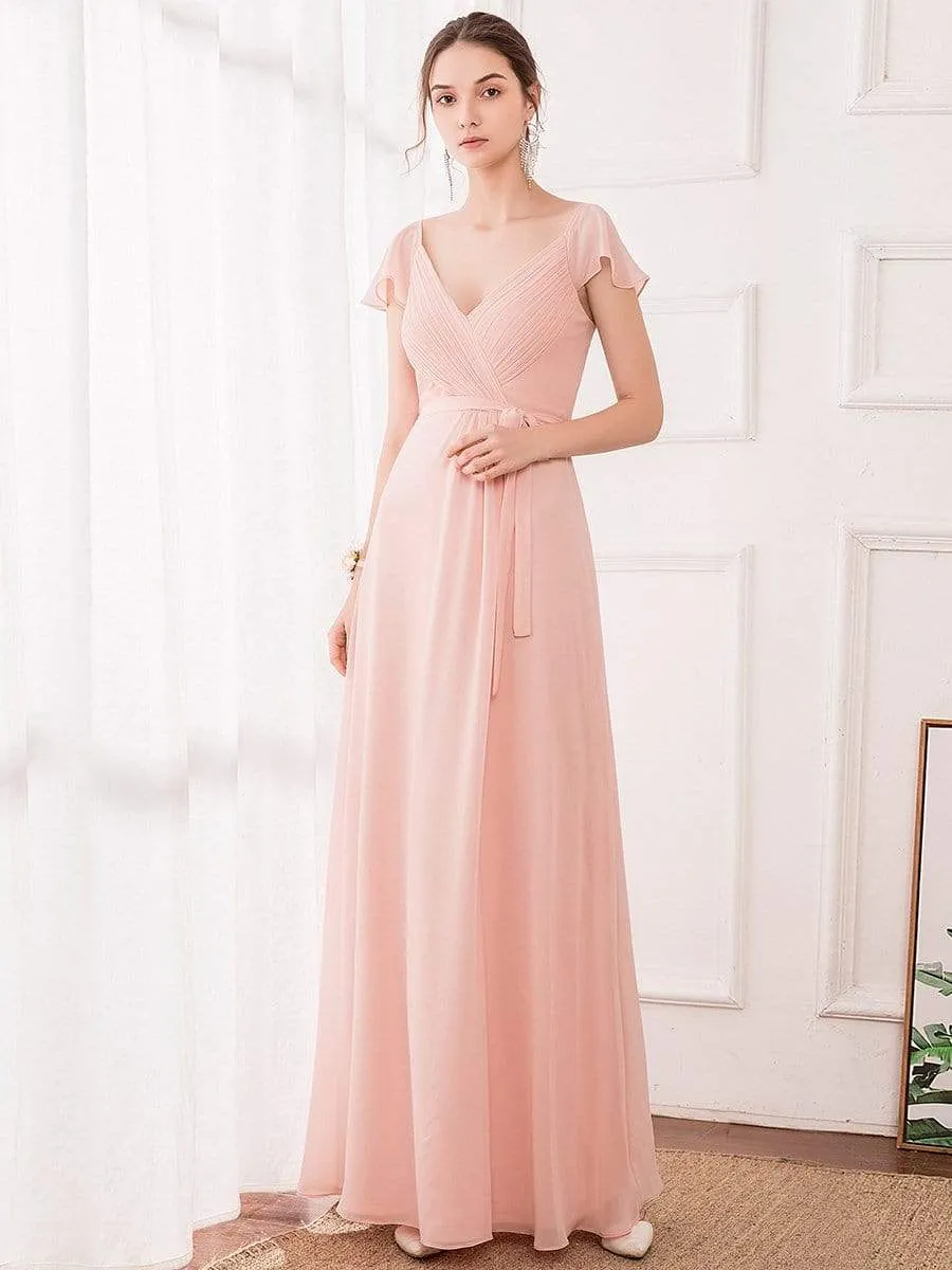 Women's Elegant A-Line Ruffles Sleeve Chiffon Bridesmaid Dress