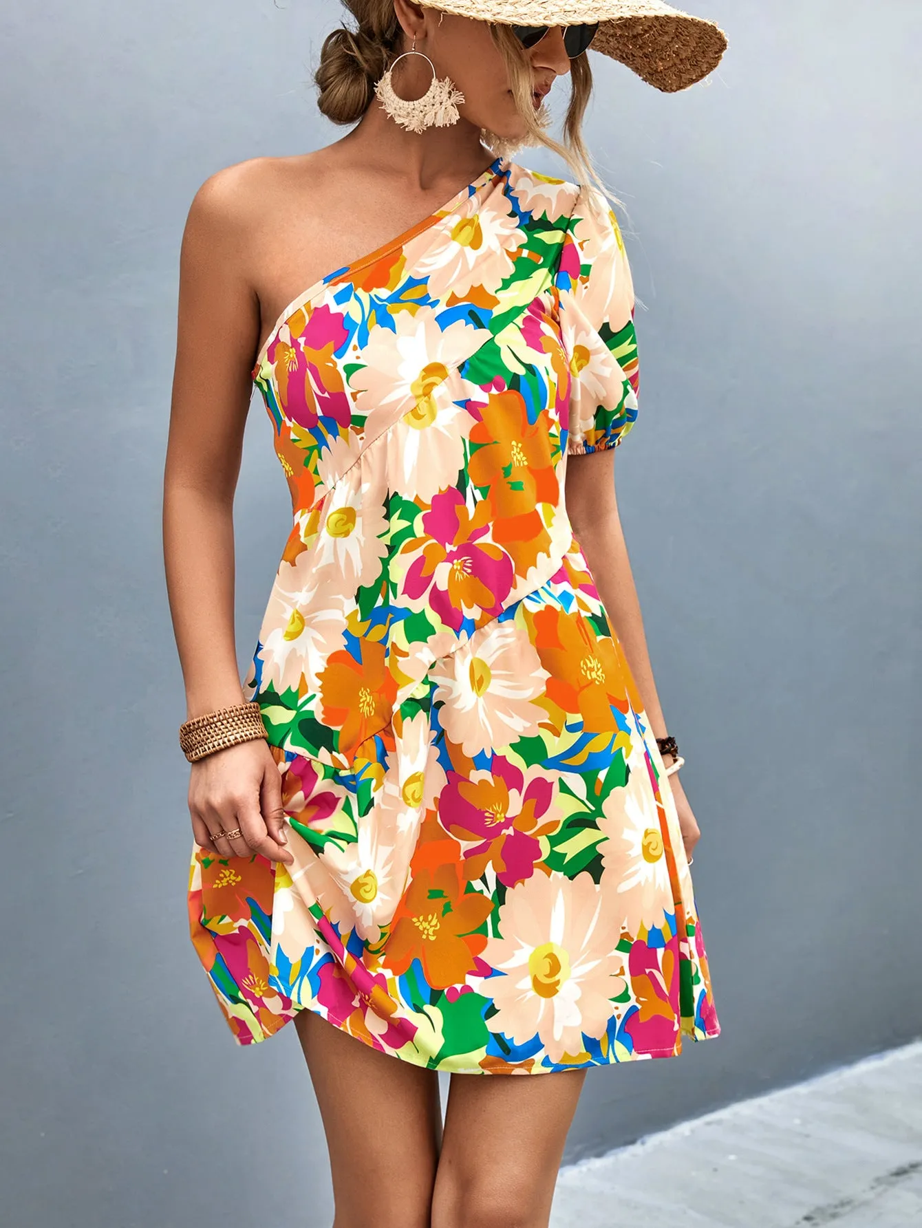 Women's Graceful And Fashionable Casual Shoulder Short Sleeve Printed Dress