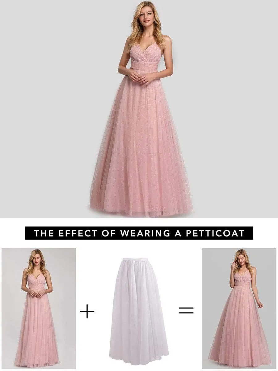 Women's V-Neck Floor Length Sparkling Tulle Bridesmaid Dress